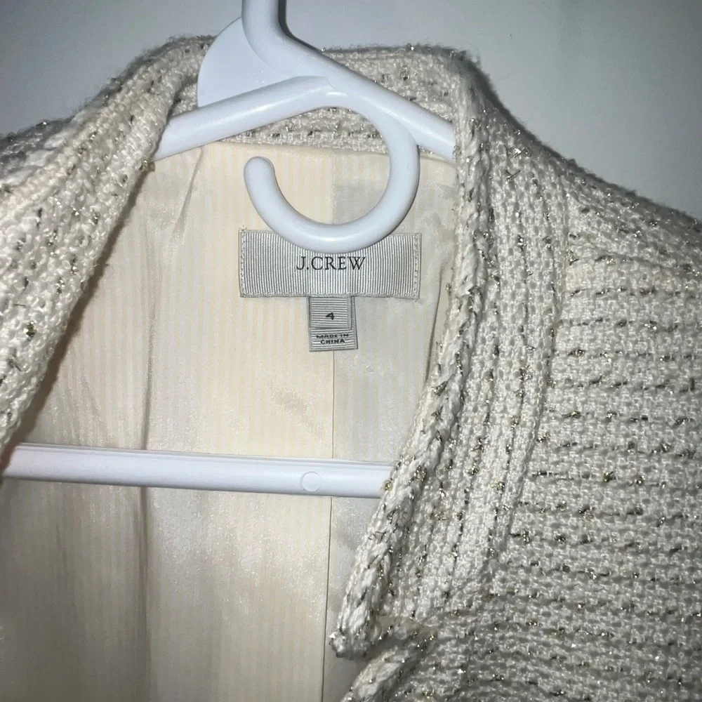 J.Crew Metallic Tweed Lady Jacket with Front Pockets in Cream